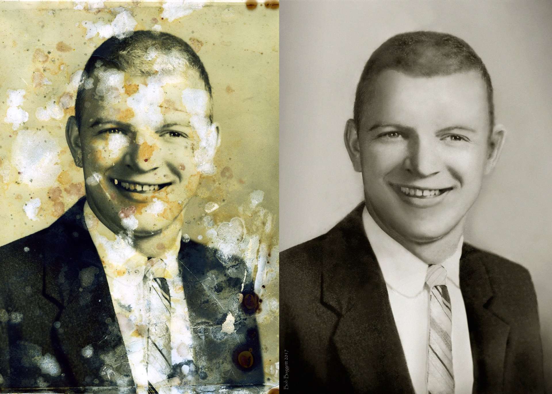 Historic photo restoration — torn and scratched photograph repaired