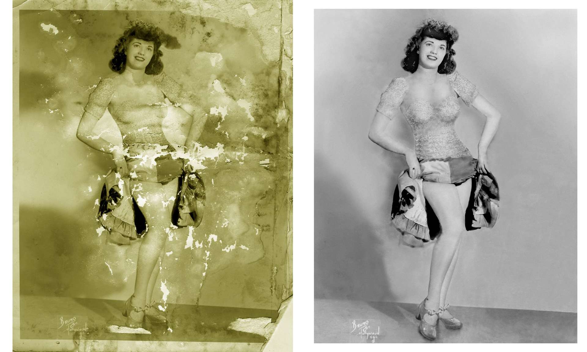 Old photograph restoration — yellowed and faded photo brought back to life