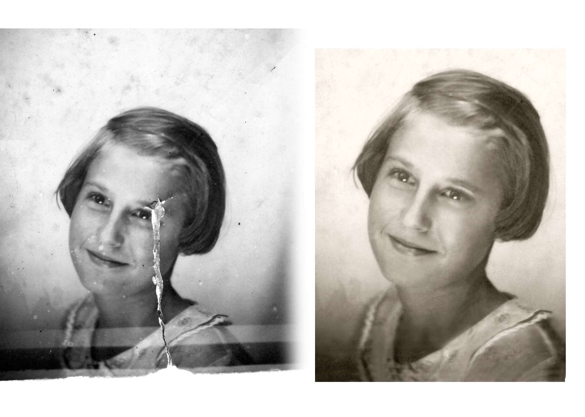Cracked and damaged vintage photo restoration — full repair and enhancement